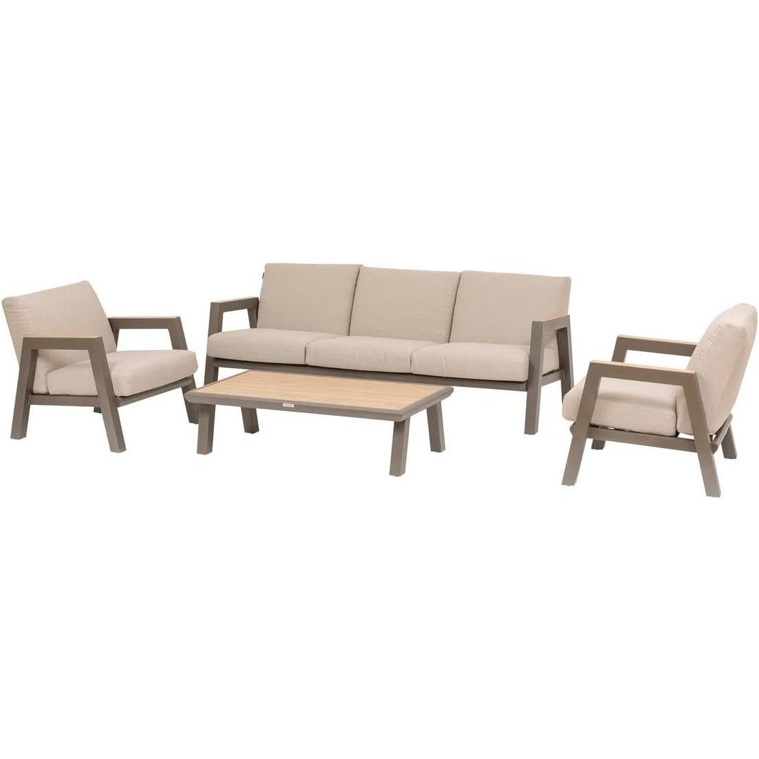 Hespéride - Axiome Garden Furniture 5 People Beige and Praline, Anti-Corrosion Aluminium, Removable Cushions - for Terrace, Outdoor