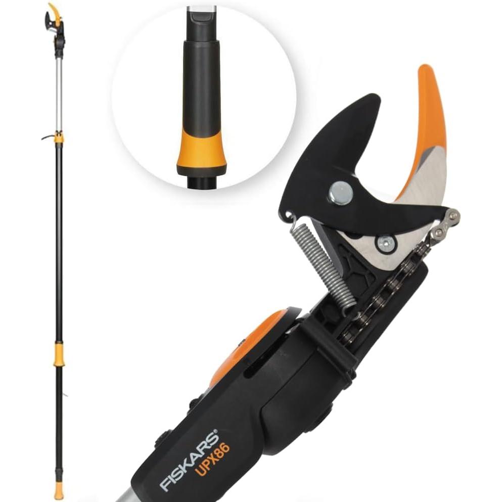 Fiskars Multi-functional Telescopic Branch Cutter, for Green Wood and Twigs, Non-Stick Coating, Steel Blade/Aluminium Handle, Length 2.4 - 4 m, Black/Orange, UPX86, 1023624