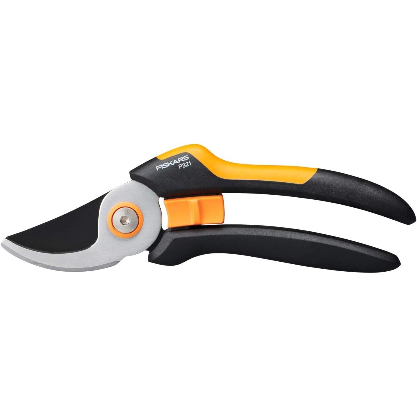 Fiskars Pruning Shears M, Solid, P321, for Fresh Branches and Twigs, Non-Stick Coating, Stainless Steel Blade, Length: 20 cm, Black/Orange, 1057162