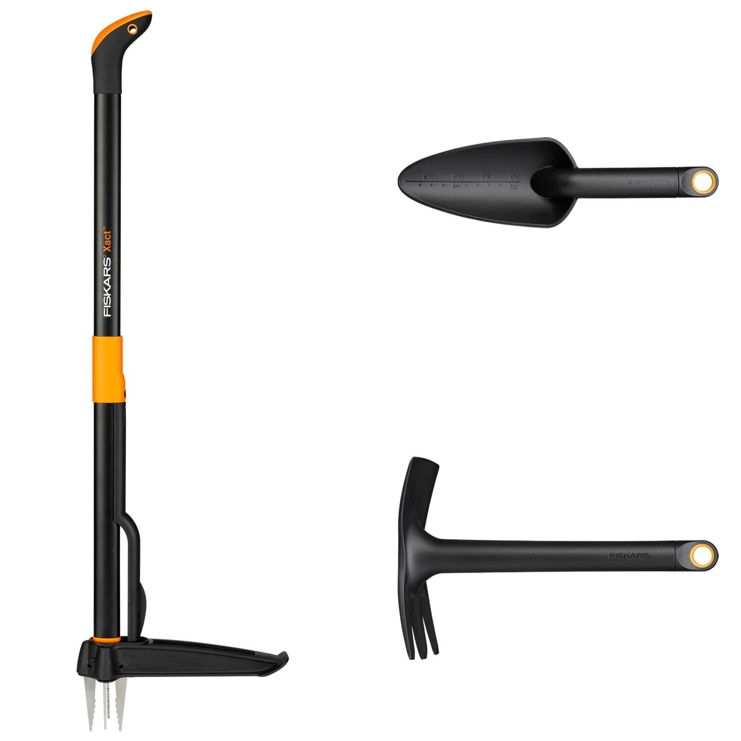Fiskars Xact Weeder, Length: 1 m, Stainless Steel Arm/Plastic Handle, Black/Orange, Individual Carton Packing, 1077305