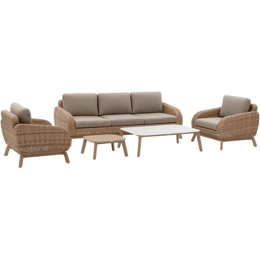 Hespéride - Garden Furniture Manissa Honey - 5 Seater - Rust Resistant - Woven Resin - Removable Cushions - Water-Repellent Fabric - Adjustable Feet