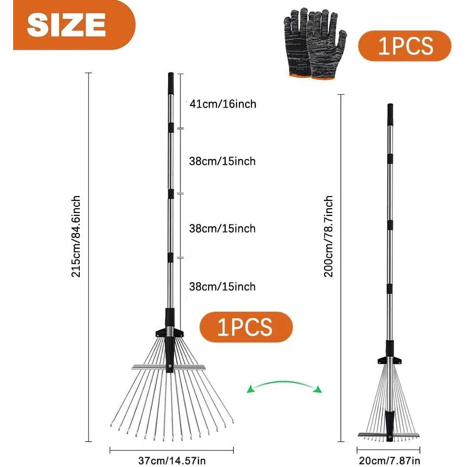 Leaf Rake with Handle,215,Steel Leaf Rake,Garden Broom for Leaves Rake with Handle,Rake for Cleaning Plants, Lawns and Yard