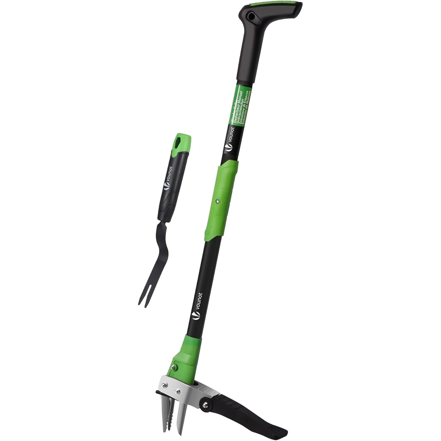 vounot® Manual Weed Killer Length 100 cm Stainless Steel with Hand Fork Weed Extractor Tool Solid Long Handle Ideal for Garden Lawn