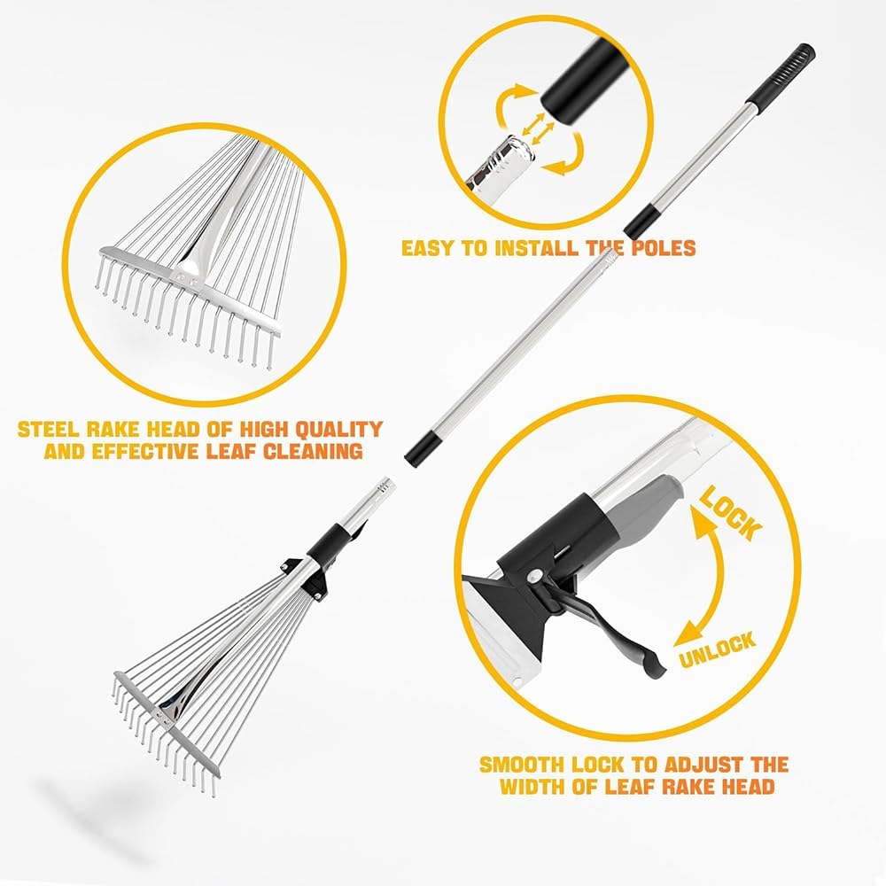 Leaf Rake with Handle,215,Steel Leaf Rake,Garden Broom for Leaves Rake with Handle,Rake for Cleaning Plants, Lawns and Yard