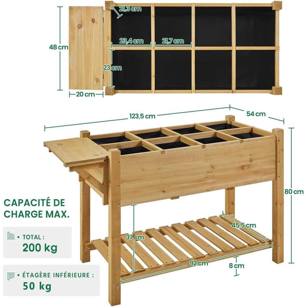 Yaheetech Square Garden on Feet Outdoor Square Wooden Plant Raised Wooden Planter with Drainage Holes for Home / Balcony / Garden Growing Light Brown