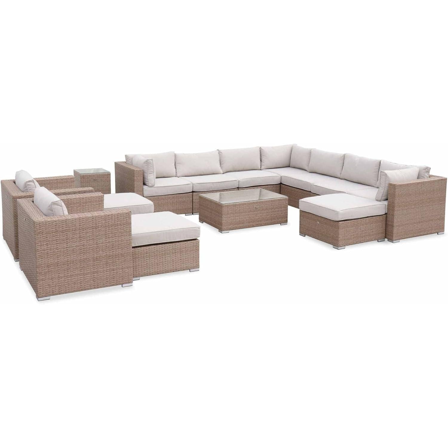 Alice's Garden - Garden furniture in woven resin XXL - Tripoli - Beige. Beige cushions - 12 to 14 seats