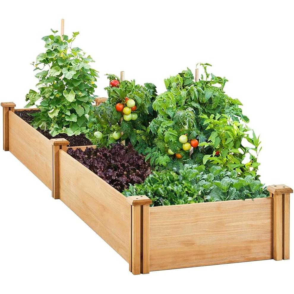 Yaheetech Square Wooden Vegetable Garden Raised Vegetable Garden Outdoor / Indoor Vegetable Planter for Garden Yard Greenhouse Terrace 245.5cm L x 62.5cm W x 27cm H Light Brown