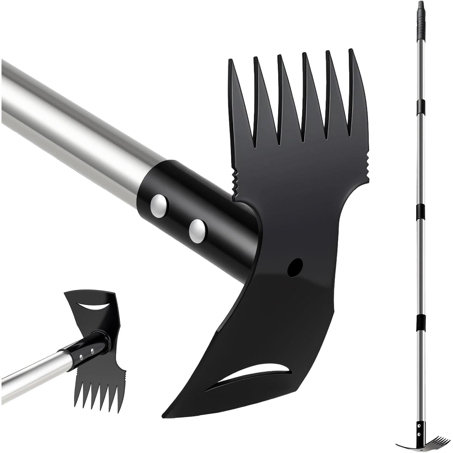 Garden Hoe with Long Handle (148 cm), Garden Tools with Hoe and Weeding Rake, Manual Weeder, Garden Hoe with 6 Claws for Furnishing, Aerating and Weeding the Soil