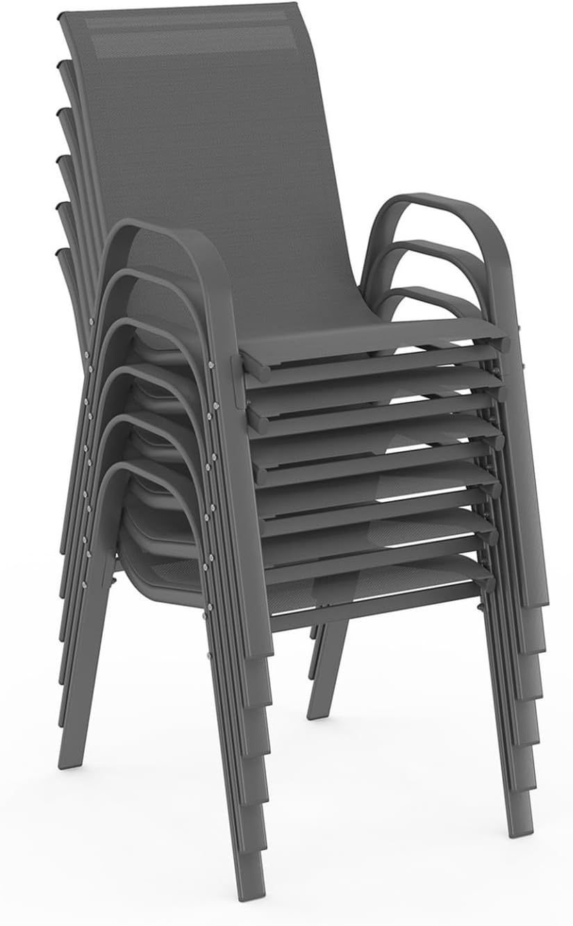 IDMarket - Garden Furniture Madrid Table 150 CM and 6 Stackable Chairs Charcoal Grey
