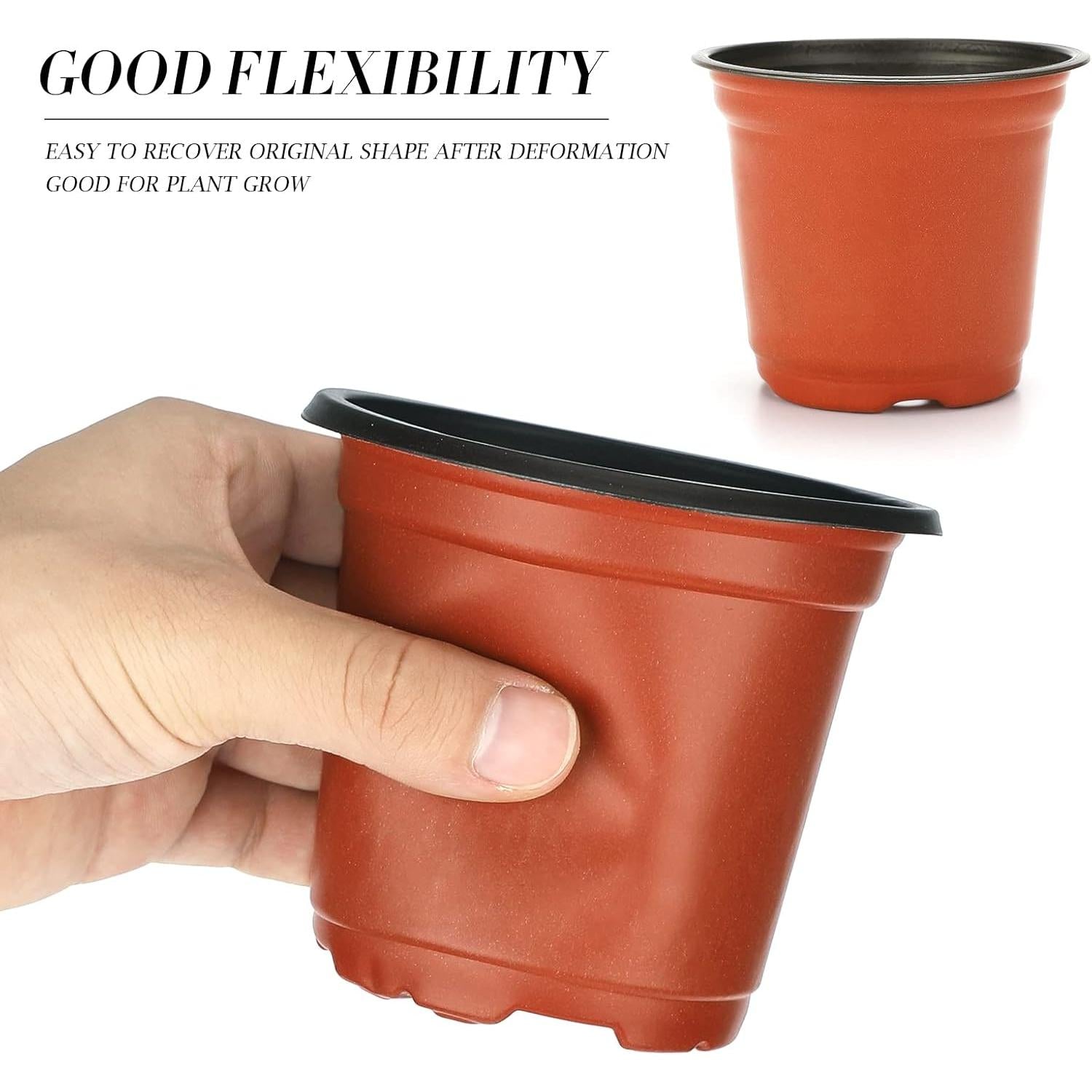 KINGLAKE 100 x 10 cm Flower Pots, Outdoor Seedling Pots, Plastic Plant Pots, Transplanting Pots, Seedling Buckets for Interiors, Red-Brown