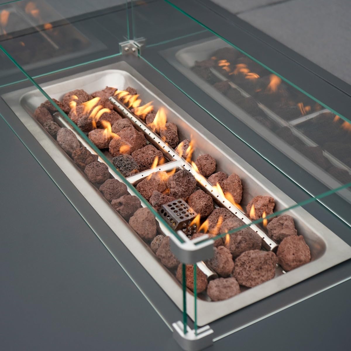 Garden Furniture Set Modular Grey Sofa & Table U Shaped 8 Seater with Gas Fireplace 9 Pieces Aluminum for Living Room Dining Patio Outdoor Corner Conversion & Rain Cover