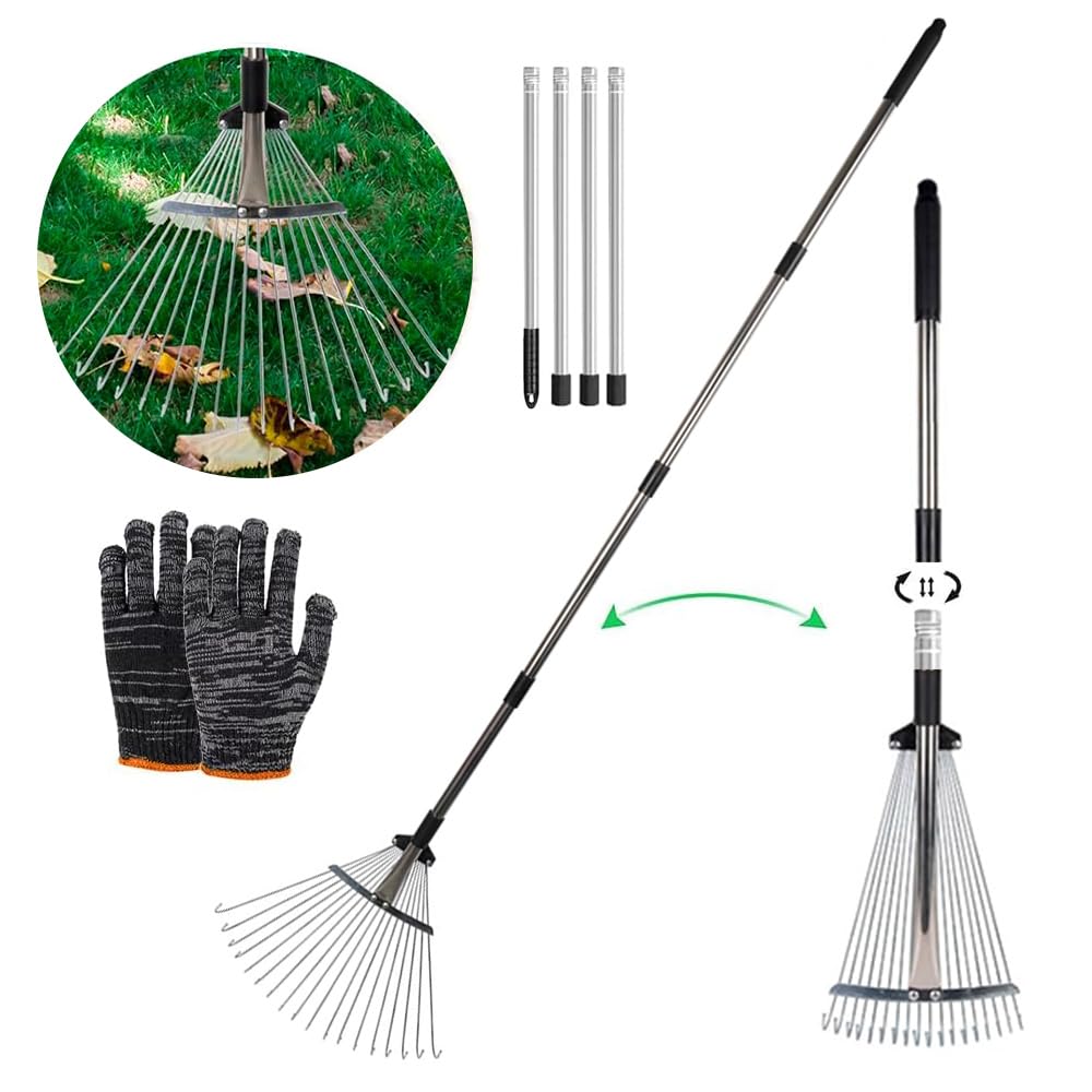 Leaf Rake with Handle,215,Steel Leaf Rake,Garden Broom for Leaves Rake with Handle,Rake for Cleaning Plants, Lawns and Yard