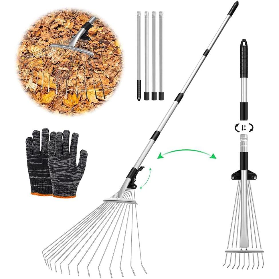 Leaf Rake with Handle,215,Steel Leaf Rake,Garden Broom for Leaves Rake with Handle,Rake for Cleaning Plants, Lawns and Yard