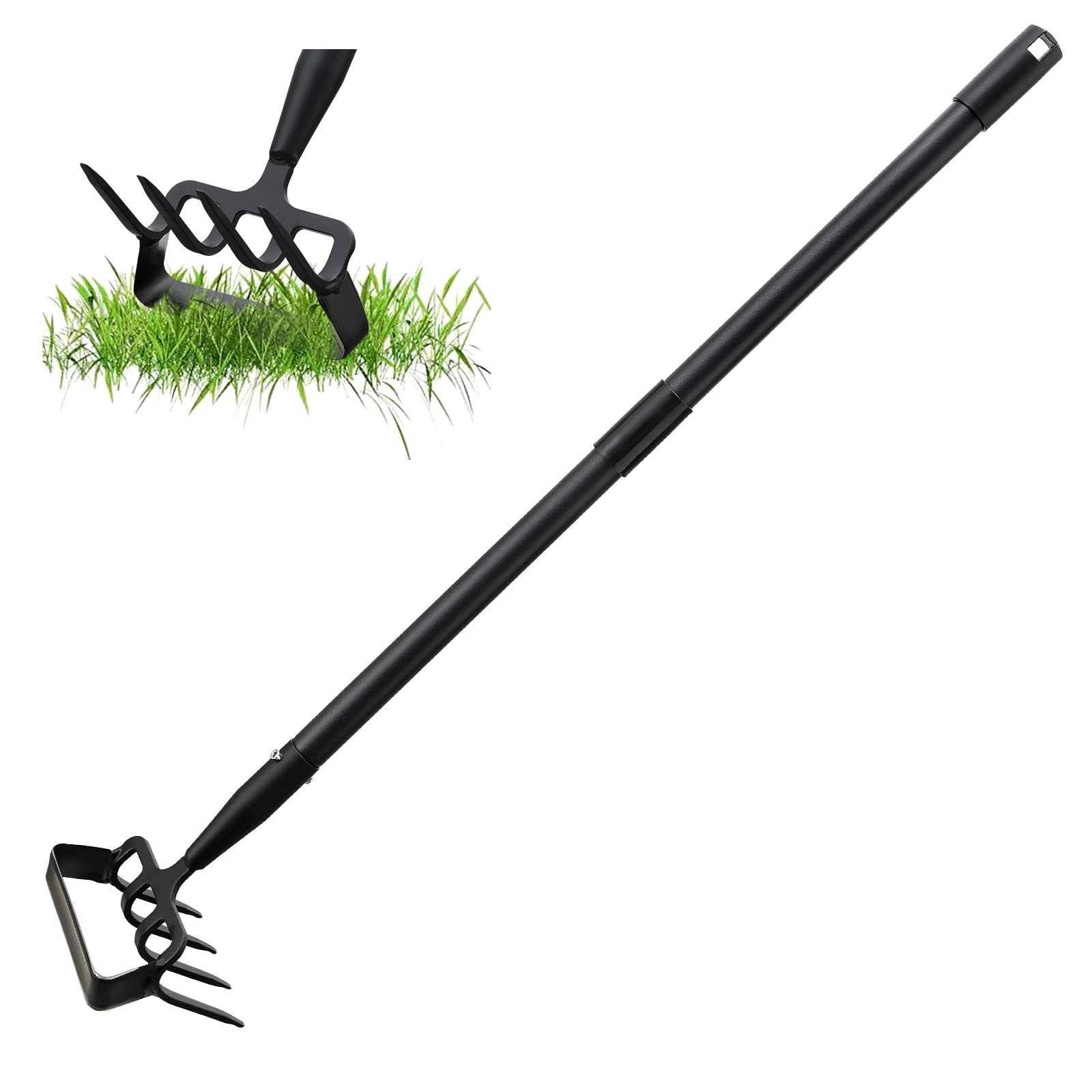 Garden Hoe with Rake, Trident Garden Hoe for Tilling and Weeding Soil, Manual Gardening Cultivator, Adjustable Width 157 cm
