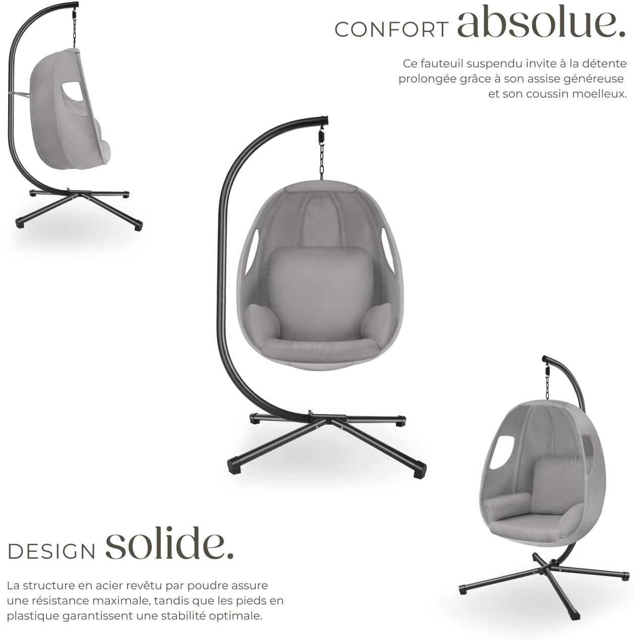 tectake Cocooning Hanging Egg Swing Chair, Comfortable & Durable, Folding Armchair with Steel Frame, Thick Cushion & Protective Cover