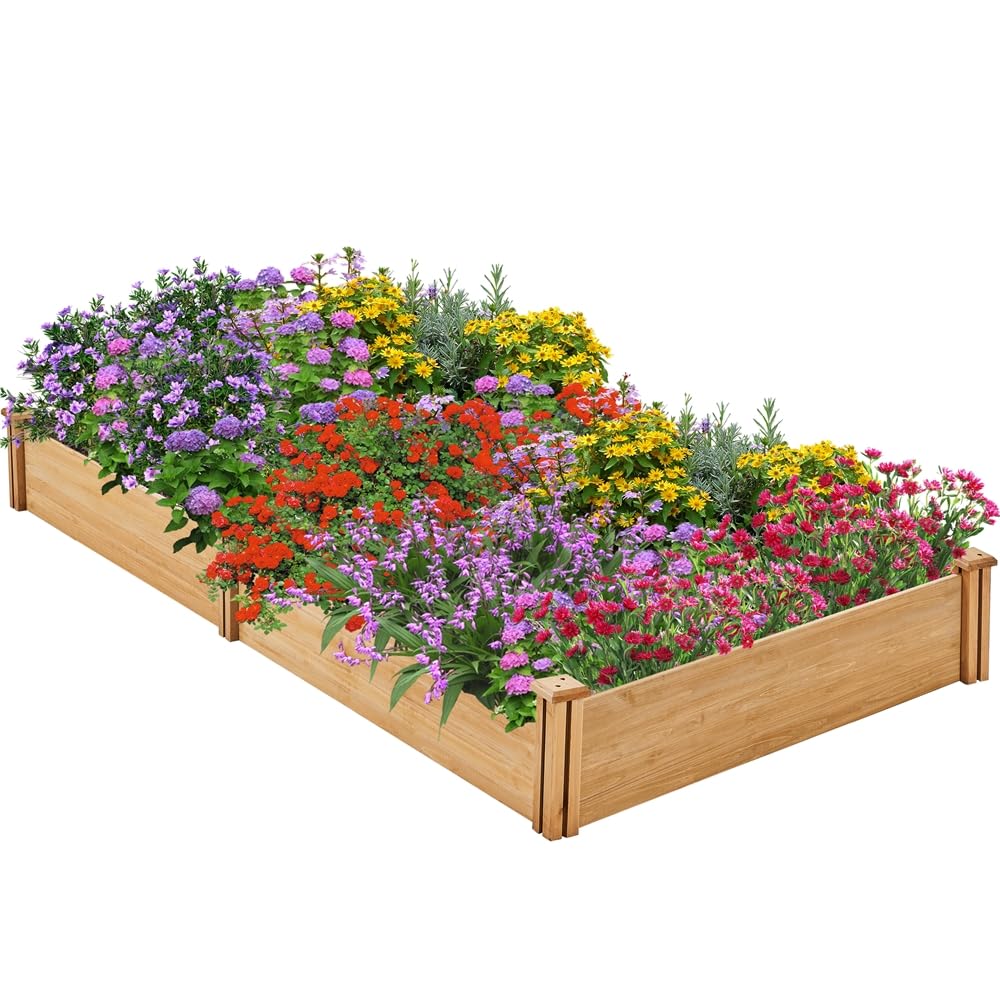 Yaheetech Square Wooden Vegetable Garden Raised Vegetable Garden Outdoor / Indoor Vegetable Planter for Garden Yard Greenhouse Terrace 245.5cm L x 62.5cm W x 27cm H Light Brown