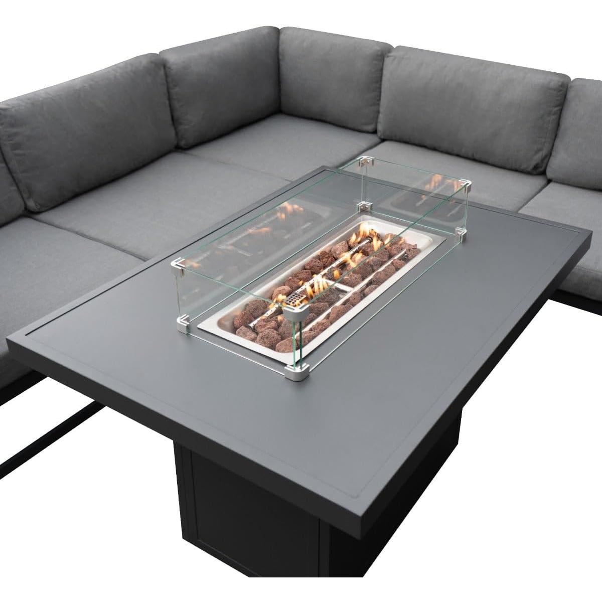 Garden Furniture Set Modular Grey Sofa & Table U Shaped 8 Seater with Gas Fireplace 9 Pieces Aluminum for Living Room Dining Patio Outdoor Corner Conversion & Rain Cover