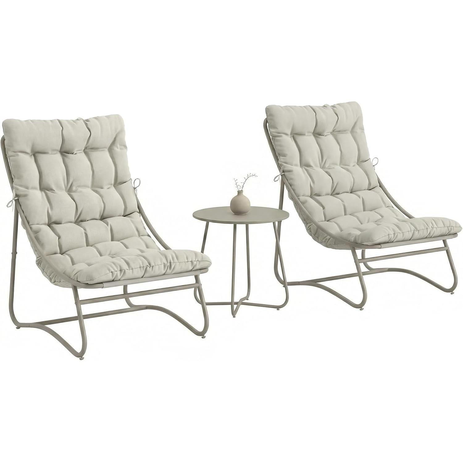 Outsunny - 3 Piece Bistro Lounge for 2 People, Round Table and Outdoor Chairs with Textilene Seat and Cushions, Metal Garden Furniture for Patio and Balcony, Light Grey