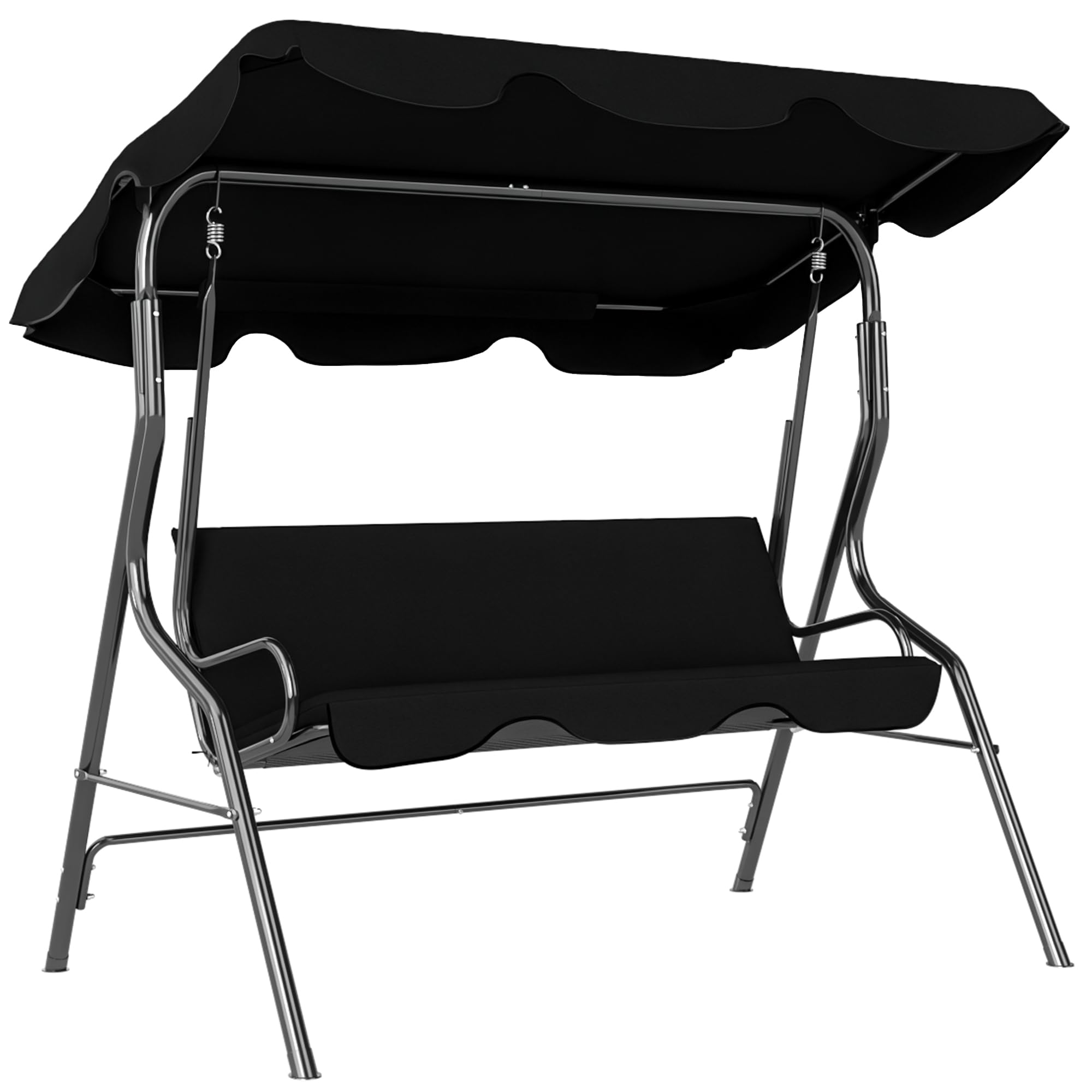 Outsunny Garden Swing Seat with 3 Seater Waterproof Roof Adjustable Tilt Cushions Seat Back 1.7L x 1.1W x 1.53H m Steel Polyester Green White Striped