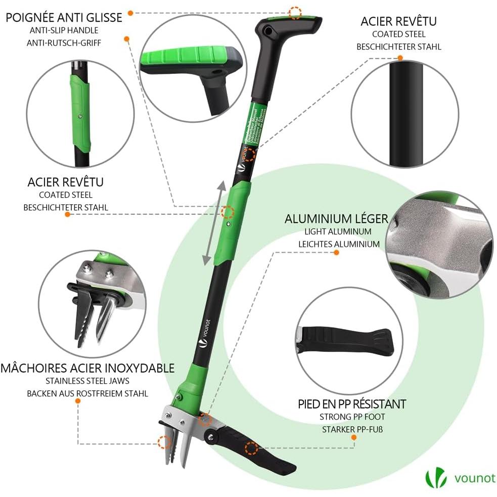 vounot® Manual Weed Killer Length 100 cm Stainless Steel with Hand Fork Weed Extractor Tool Solid Long Handle Ideal for Garden Lawn