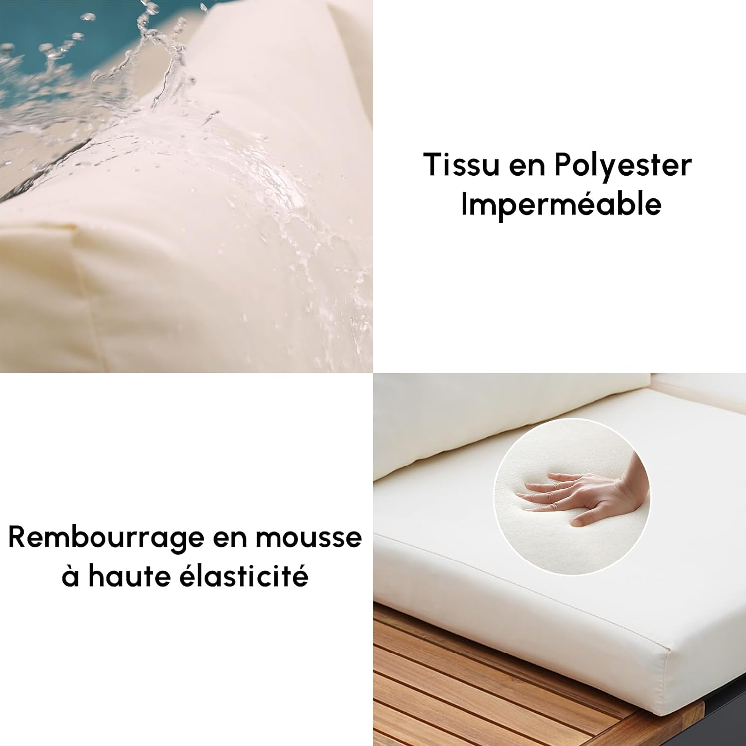 Homary Outdoor Garden Furniture for 6 People, Aluminium and Teak Outdoor Sofa Set Adjustable with Waterproof Cushions, Ideal for Patios and Balconies (Beige, Sofa Set)