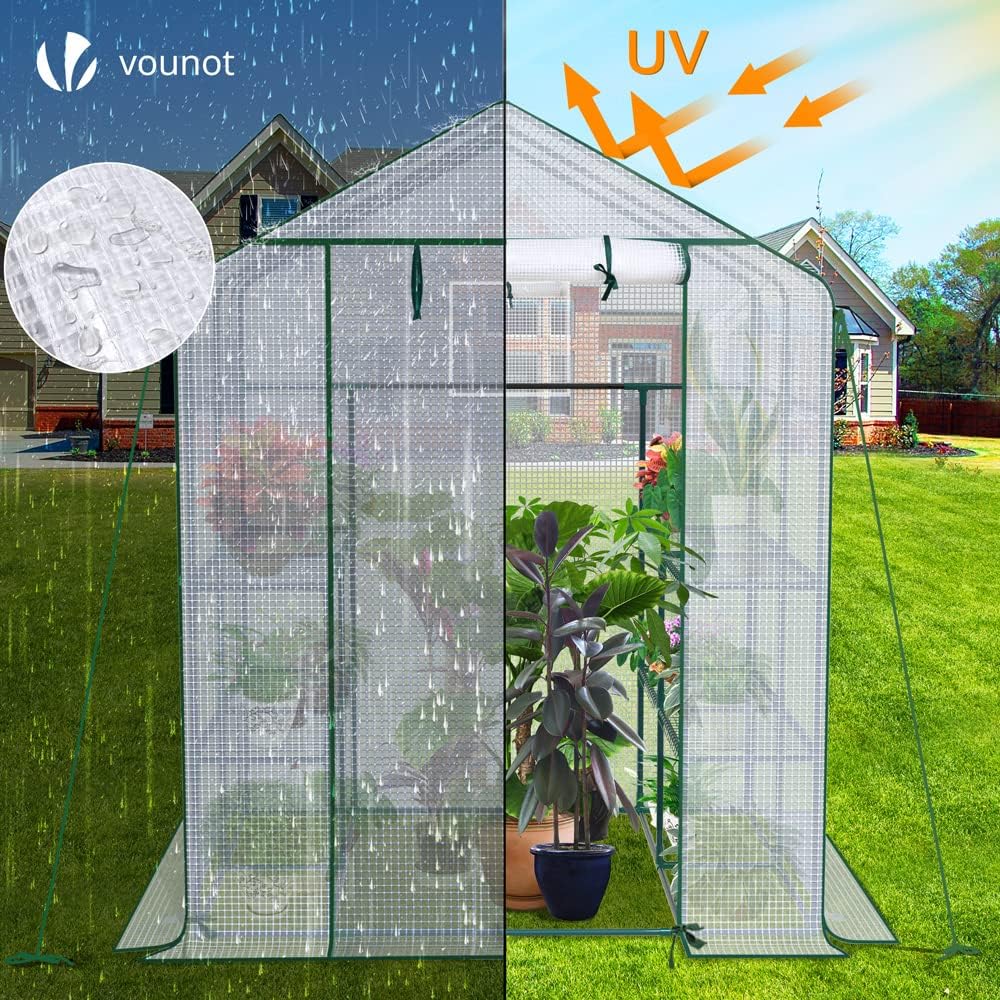 VOUNOT PE Garden Greenhouse with Shelves 3 Levels Garden Greenhouse for Vegetables Plants Flowers Reinforced Tarpaulin 135g/m2 Protect Your Plants in All Seasons 143 x 143 x 195 cm