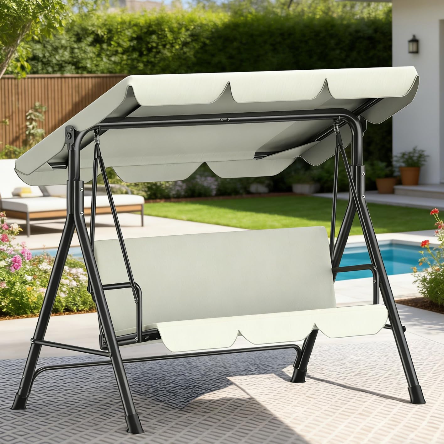 Balancelle de Jardin 3 Places avec Toit Réglable, Exterieur Balançoire de Jardin Imperméable Protection UV, Hollywoodienne Balancelle 220 KG Charge 175 x 110 x 152cm, pour Terrasse, Gris