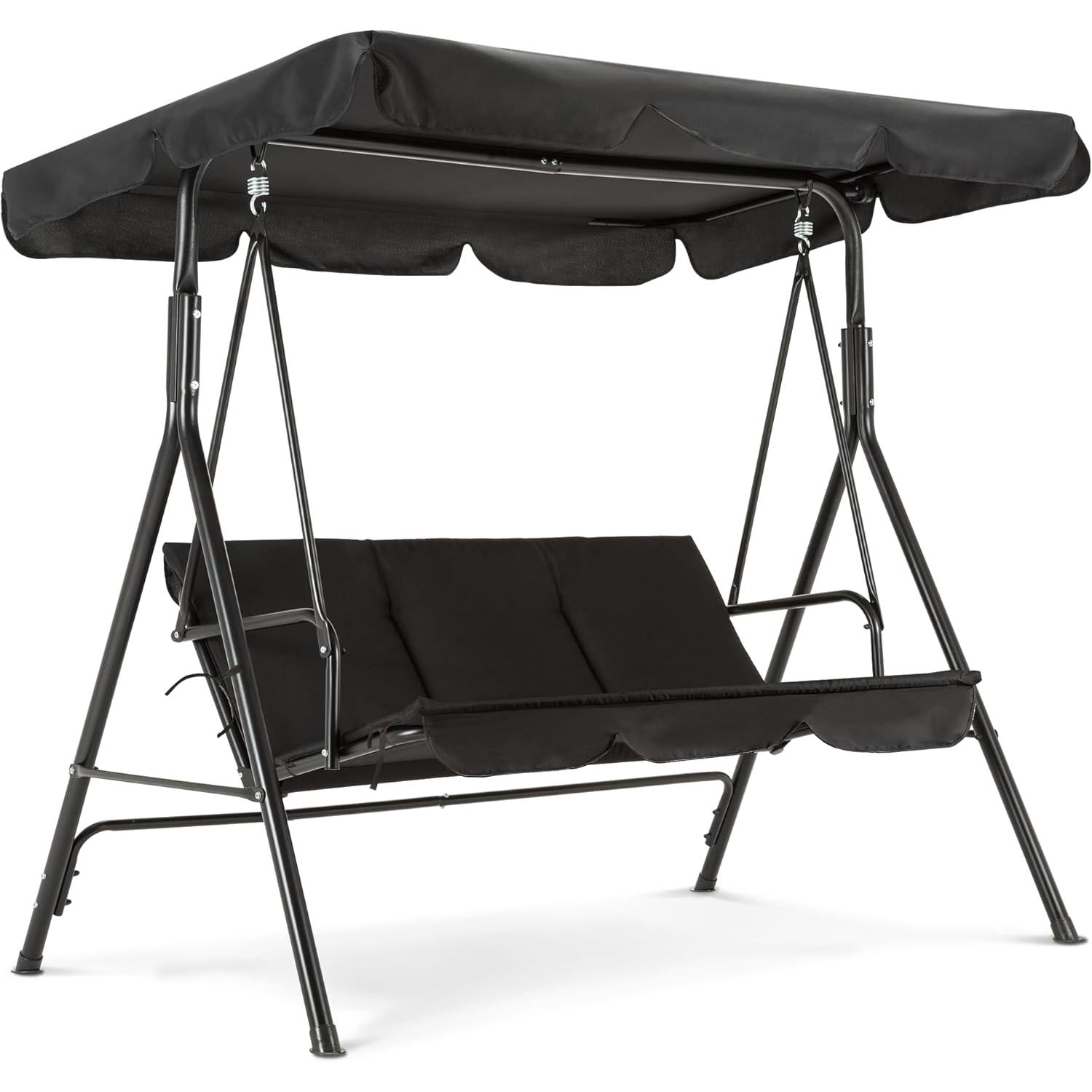 M MCombo Hollywood 3 Seater Swing, Garden Swing with Adjustable Roof, Outdoor Rocking Bench, Weatherproof Garden Lounger, 114 x 170 x 155 cm, Black 8003