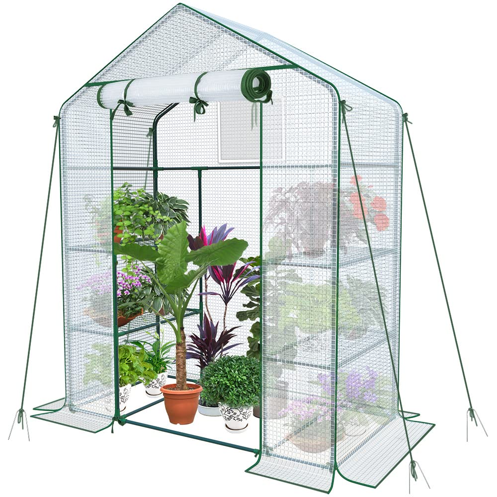 VOUNOT PE Garden Greenhouse with Shelves 3 Levels Garden Greenhouse for Vegetables Plants Flowers Reinforced Tarpaulin 135g/m2 Protect Your Plants in All Seasons 143 x 143 x 195 cm