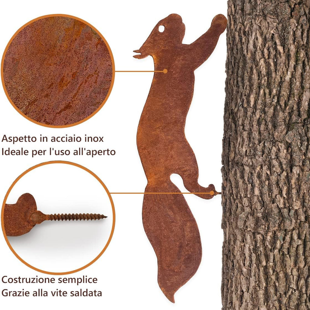 Squirrel for Tree - Metal Garden Decoration - 30 cm - Natural Rust Patina