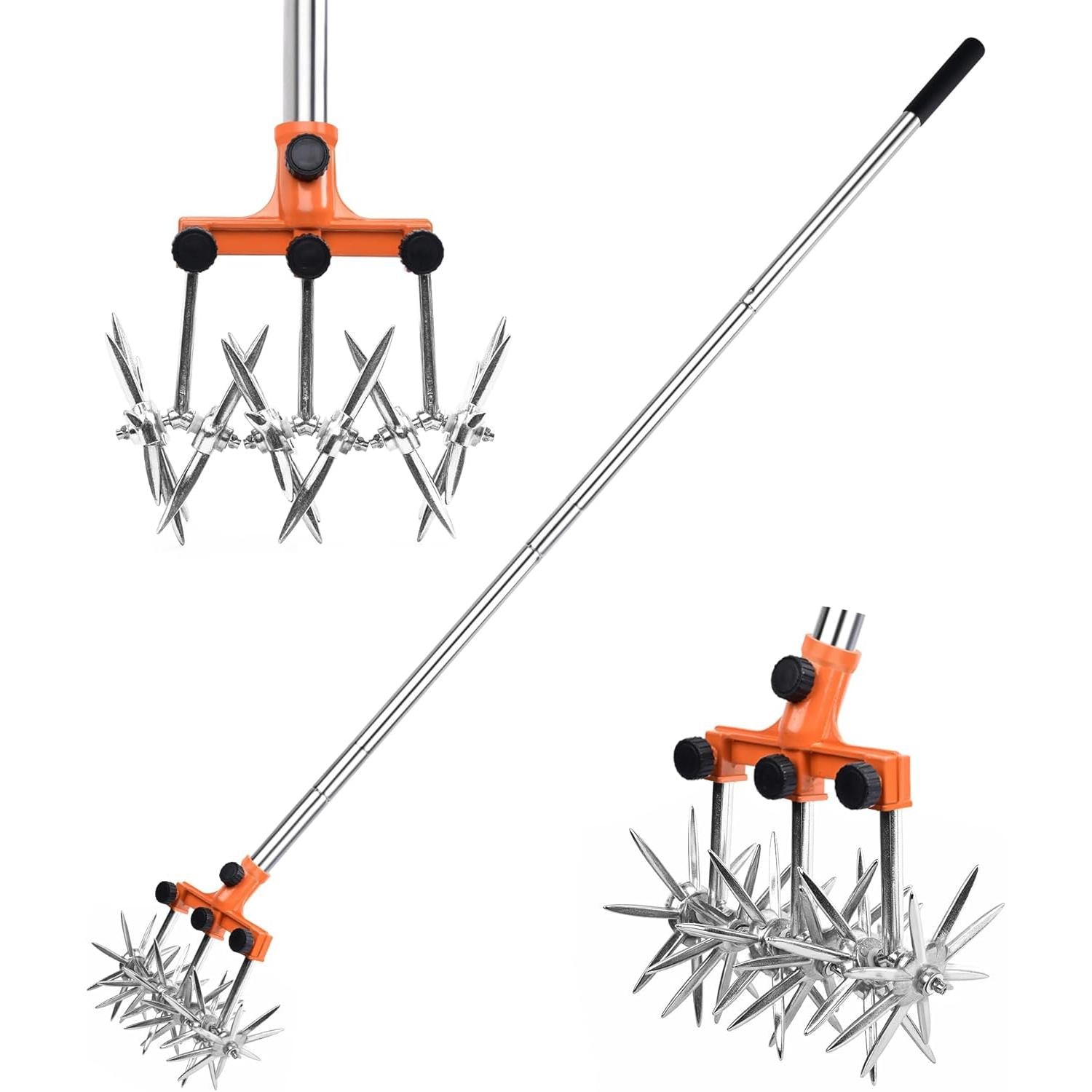 Adjustable Rotating Garden Cultivator Stainless Steel for Mixing Brine or Reseeding, Total Length: 145cm