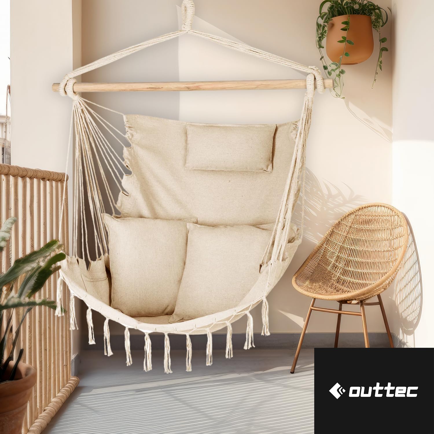 Hanging Chair with 2 Cushions, Hanging Hammock – 100 x 130 x 75 cm – BIS 150 kg – Outdoor and Indoor Hanging Chair – Bohemian Style Suitable for Any Decor – Ideal for Balcony, Garden