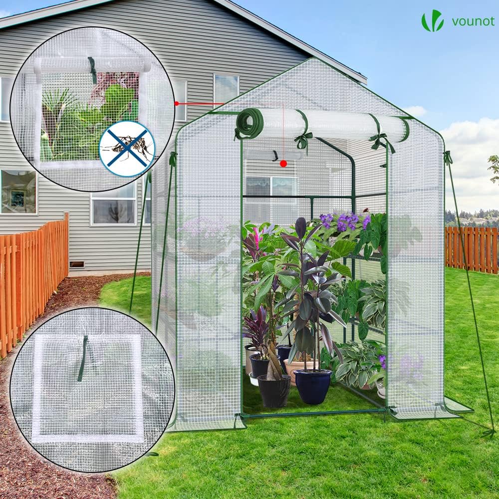 VOUNOT PE Garden Greenhouse with Shelves 3 Levels Garden Greenhouse for Vegetables Plants Flowers Reinforced Tarpaulin 135g/m2 Protect Your Plants in All Seasons 143 x 143 x 195 cm