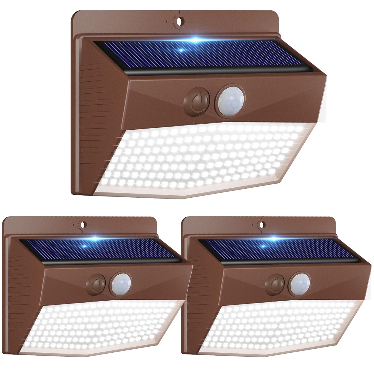 Peasur Set of 3 Outdoor Solar Motion Sensor Light, Wireless Waterproof Outdoor Solar Spotlight 3 Modes LED Solar Outdoor Lighting for Garden Decoration