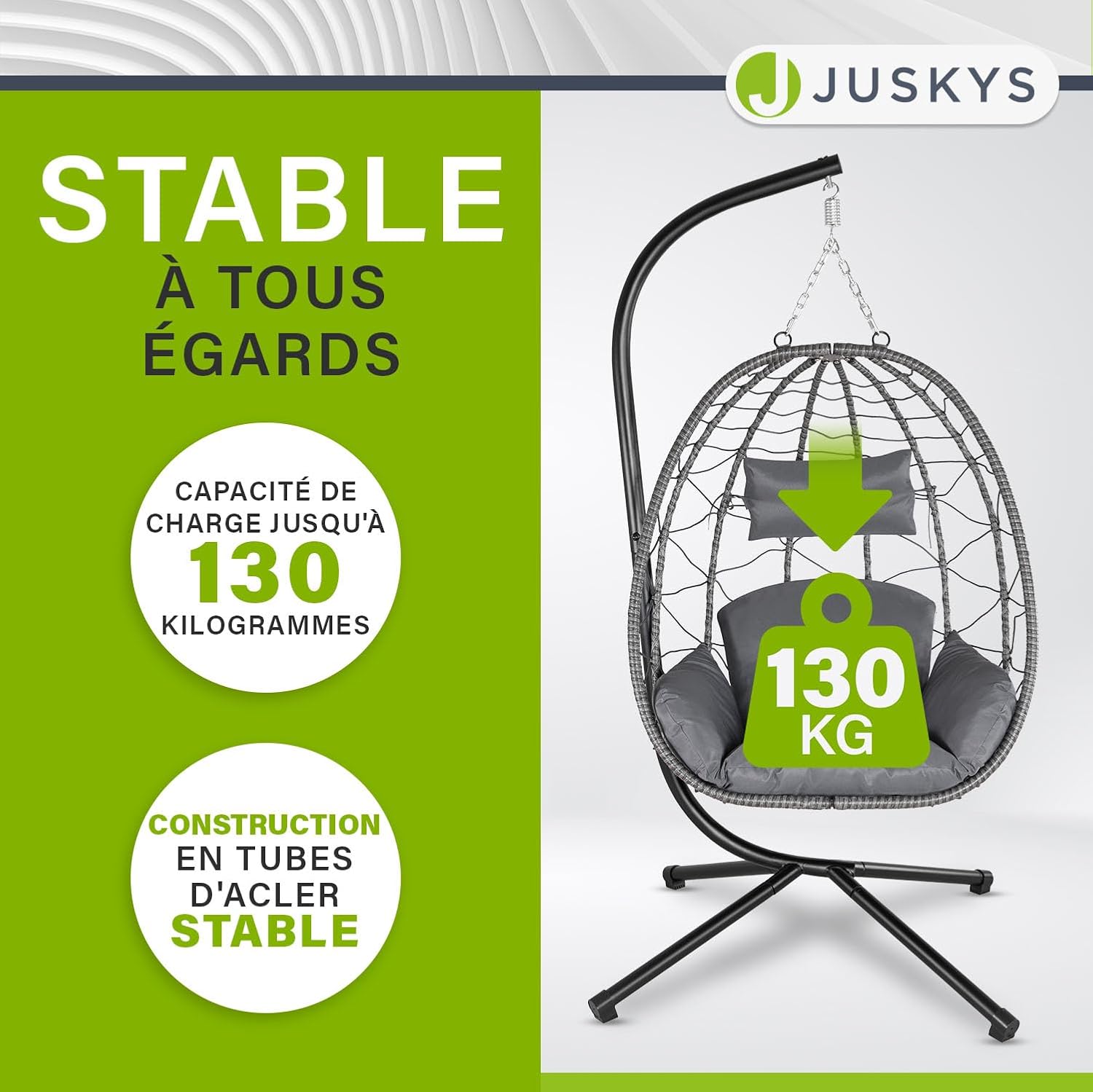 Juskys Aria Hanging Chair with Cushion, Height Adjustable and Foldable, Synthetic Rattan Swing for Outdoor and Indoor Use, Dark Grey Wicker Seat up to 130 kg