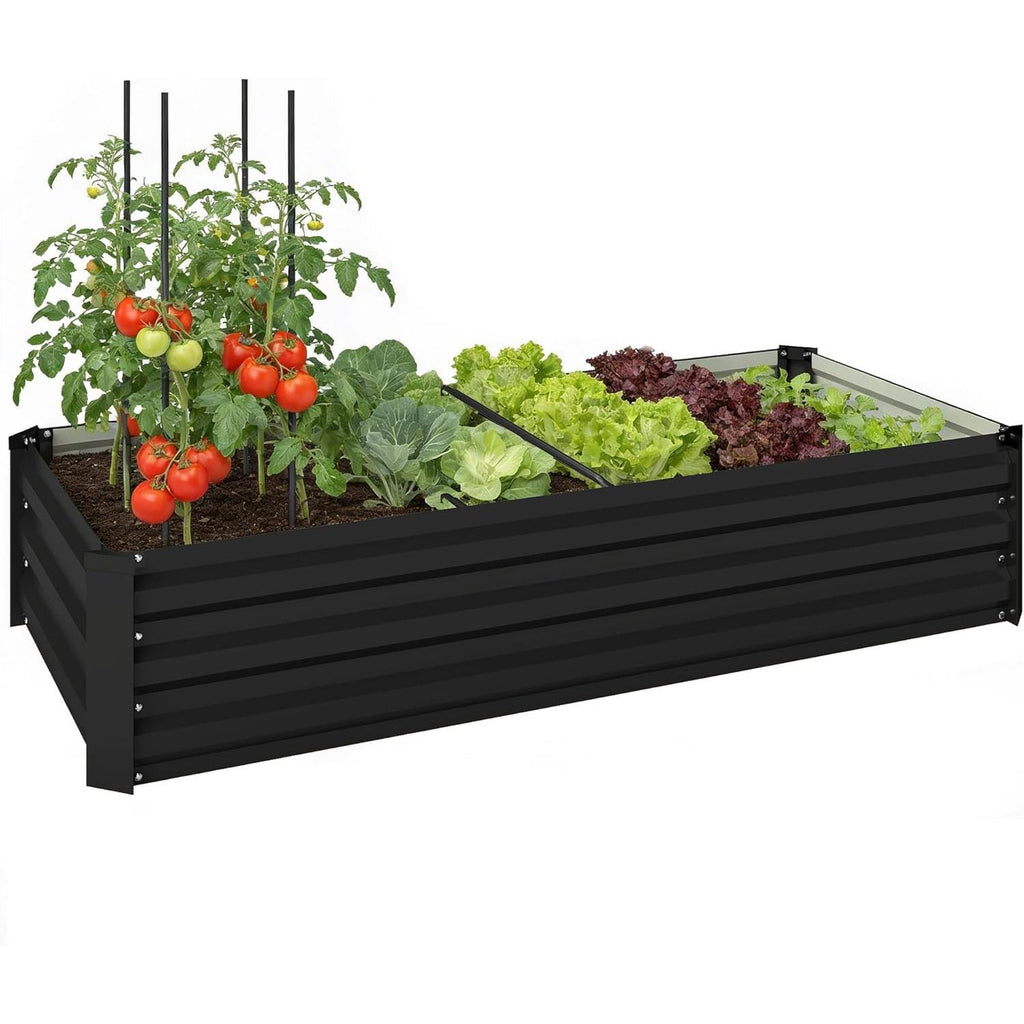 Outsunny Rectangular Steel Garden Planter with Safety Border and Open Bottom, 150L x 70W x 30H cm, Dark Grey