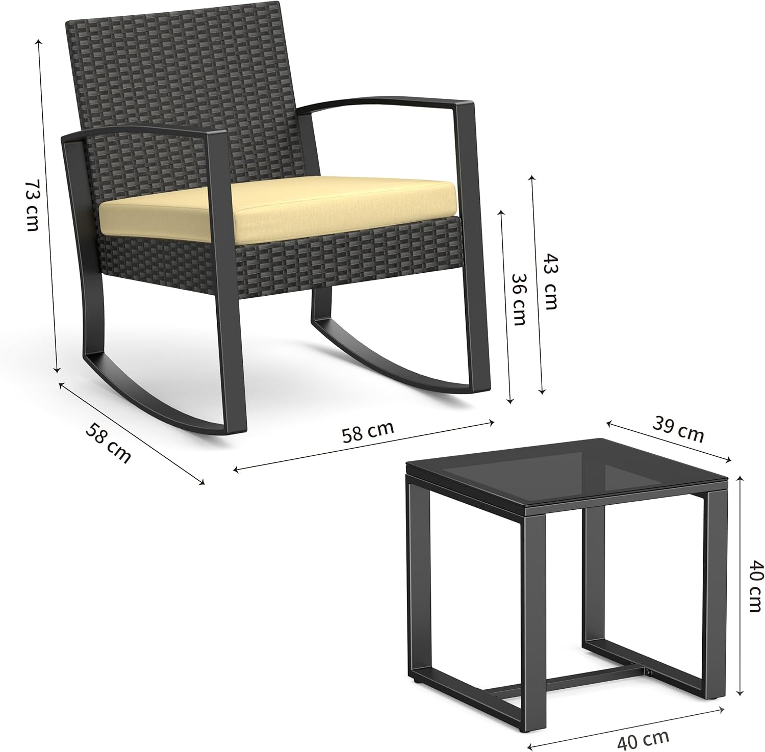 Bealife 3 Piece Garden Furniture Set with 2 Rocking Chairs and Coffee Table - Poly Rattan Chairs with Cushions Garden Furniture for Balcony Patio - Beige