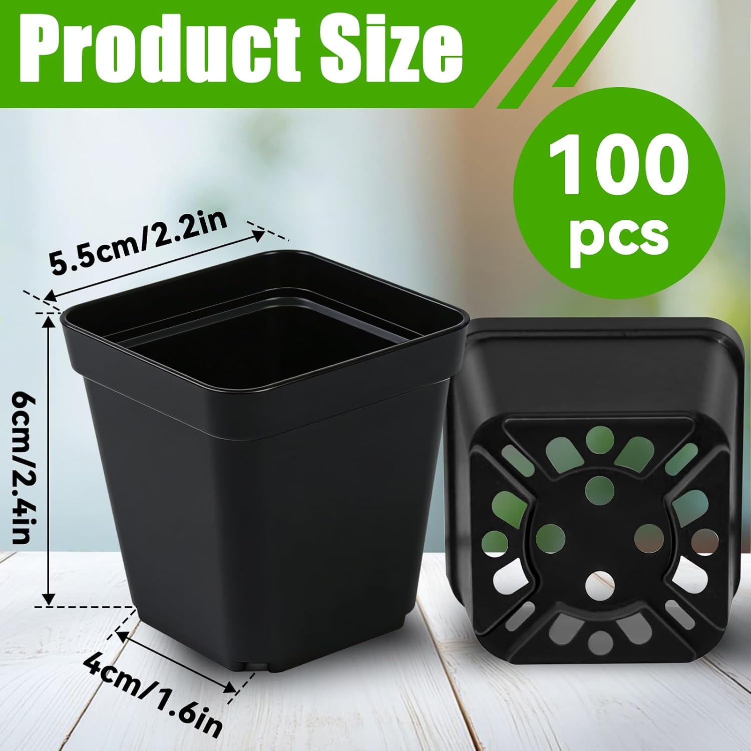 Seedling Pots Diameter 5.5 x 5.5 cm, Pack of 100, Plastic Plant Pots with Drainage Hole, Black Plastic Pots for Indoor and Garden, Seedling Pot Container Transplanting