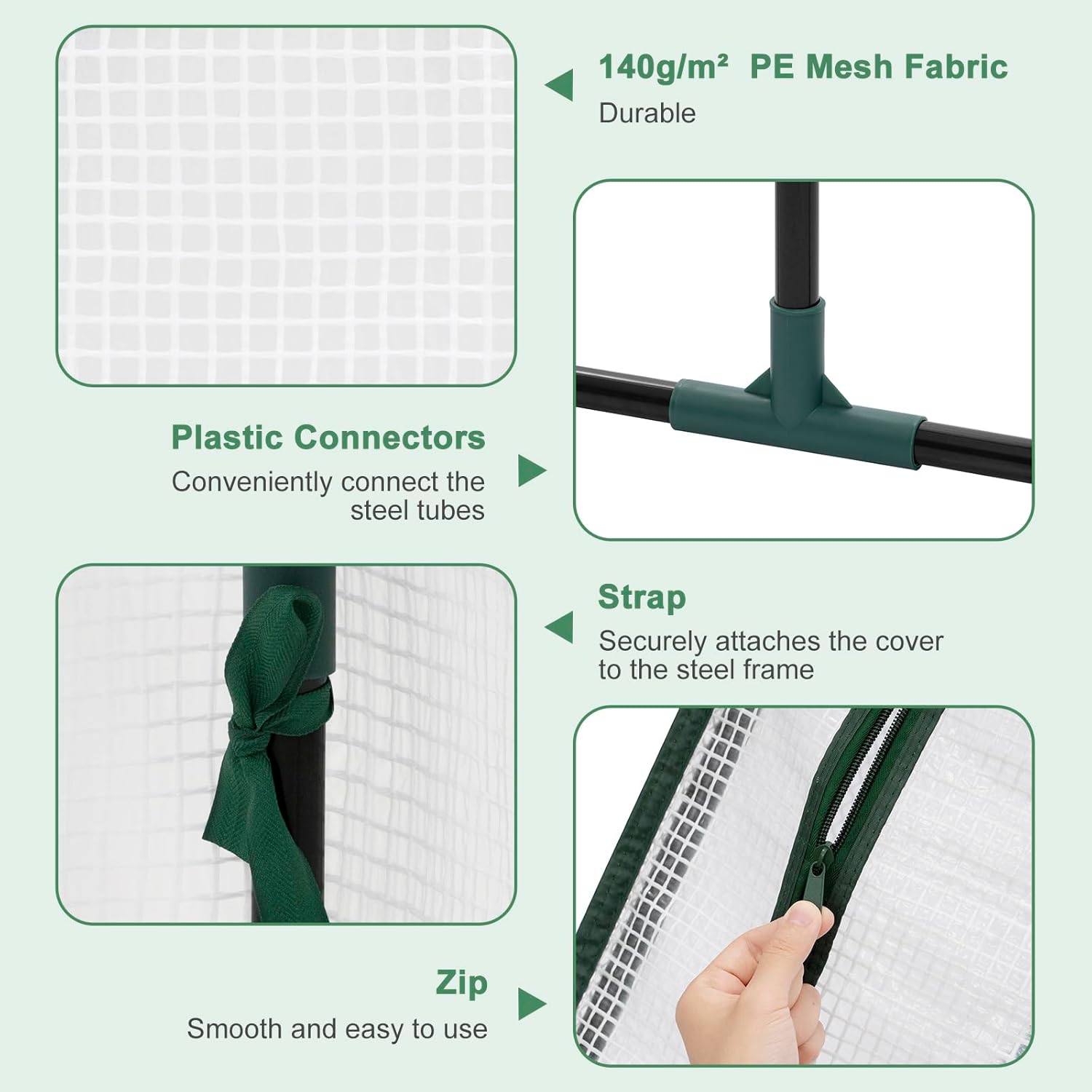 WOLTU Garden Greenhouse, Winter Greenhouse, Reinforced PE Tarpaulin 140g/㎡, with 2 Roll-Up Windows, Steel Tube Frame, 120 x 60 x 60 cm, White