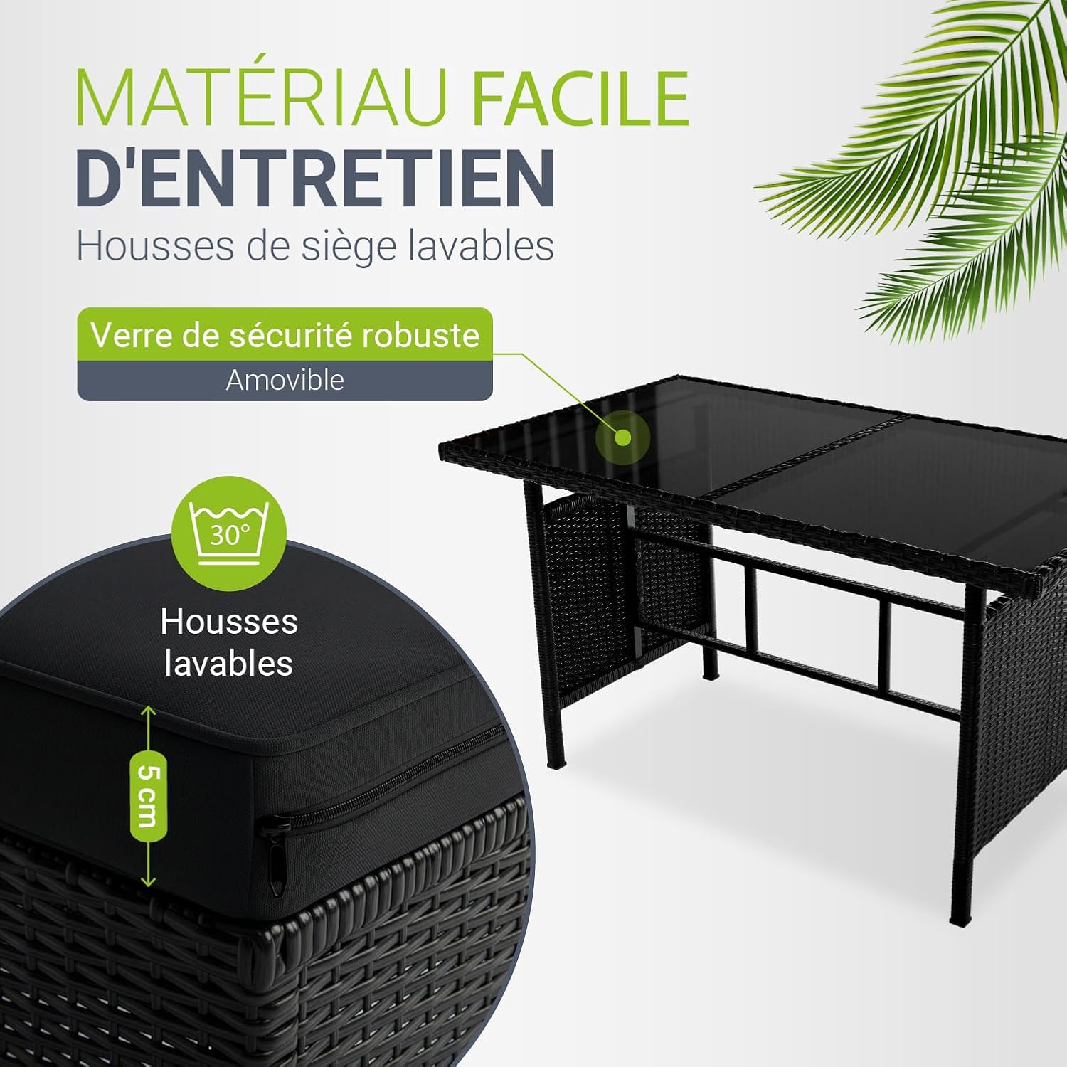 Juskys Manacor Black Polyrattan Garden Furniture Set with Sofa, Table, 2 Stools & Cushions - Garden Furniture Set for up to 7 People - Grey Covers