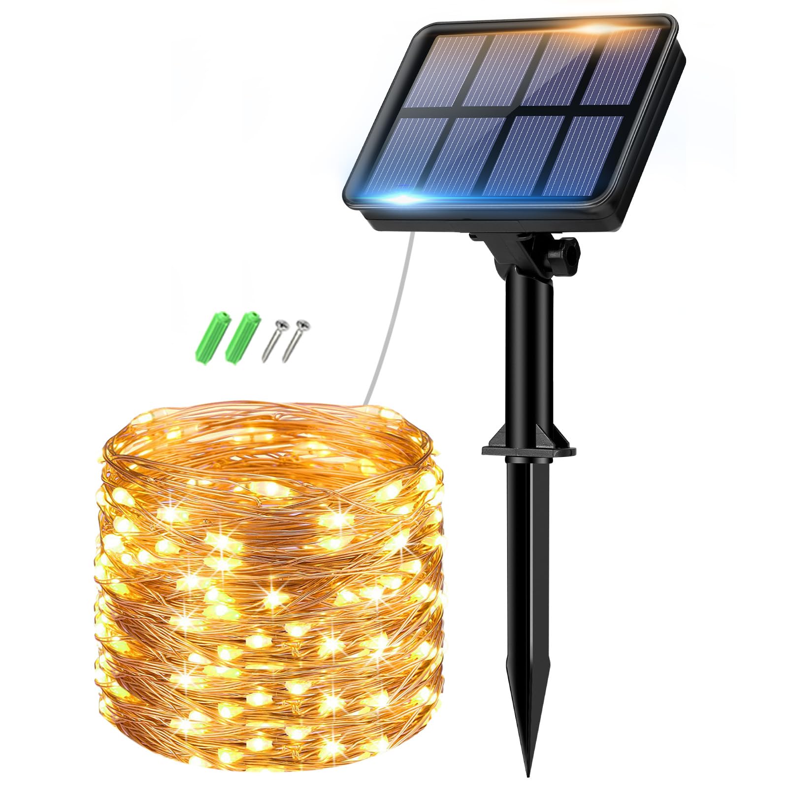 Set of 2 Solar String Lights Outdoor, Total 16 m, 160 LED, Waterproof, 8 Modes Decoration for Garden, Patio, Yard, Christmas, Wedding, Party, Warm White