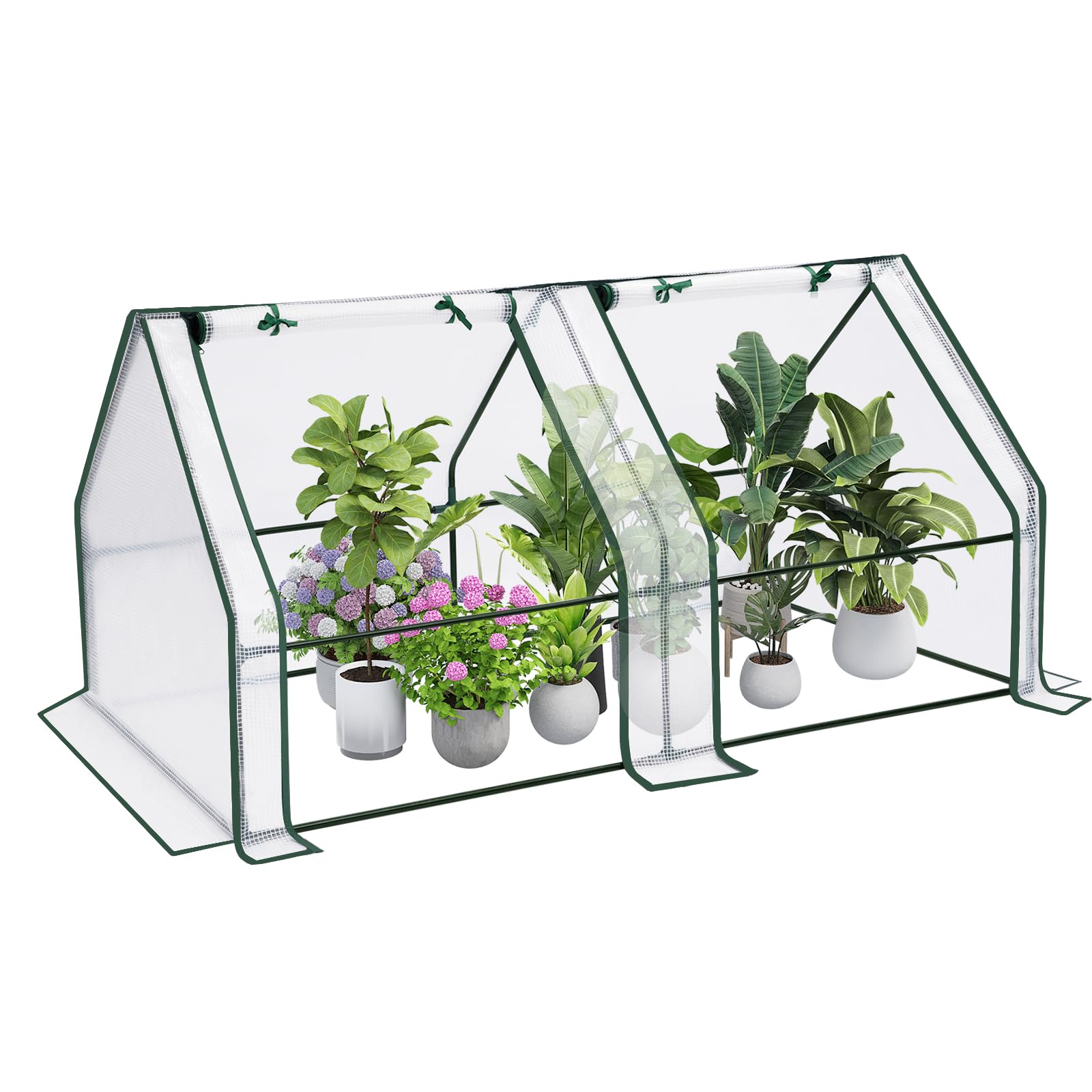 WOLTU Garden Greenhouse, Winter Greenhouse, Reinforced PE Tarpaulin 140g/㎡, with 2 Roll-Up Windows, Steel Tube Frame, 120 x 60 x 60 cm, White