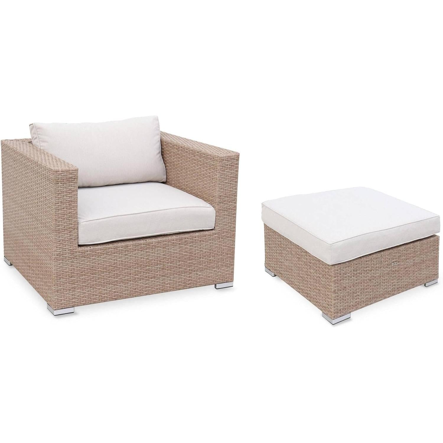 Alice's Garden - Garden furniture in woven resin XXL - Tripoli - Beige. Beige cushions - 12 to 14 seats