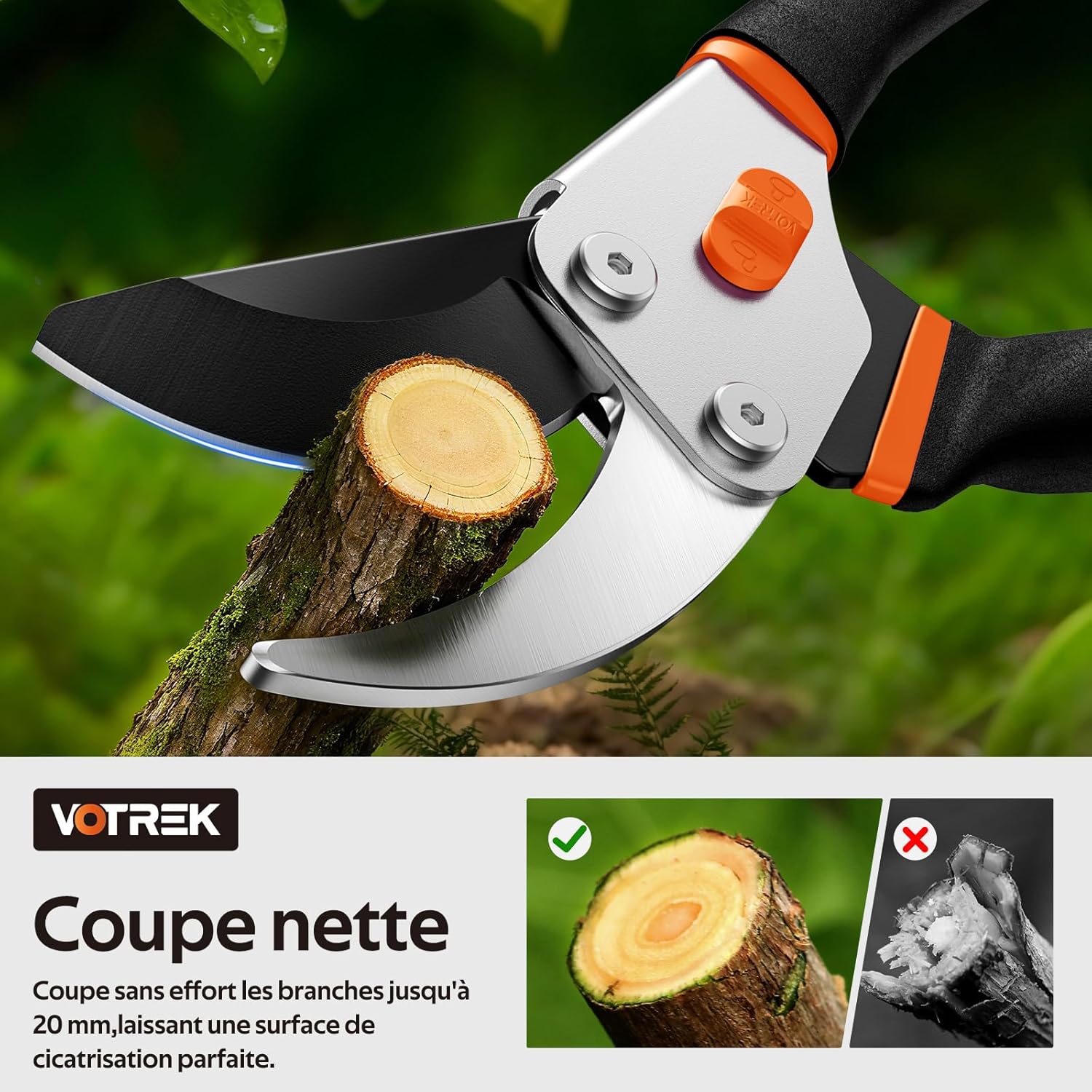 Bypass Garden Pruning Shears 8.5" - with SK5 Blade & Sealed Spring for Fragile Hands, Pro Secateur and Gardening Scissors for Roses, Fruit Trees and Branches - Garden Gift