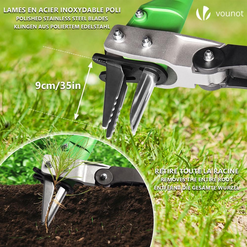 vounot® Manual Weed Killer Length 100 cm Stainless Steel with Hand Fork Weed Extractor Tool Solid Long Handle Ideal for Garden Lawn