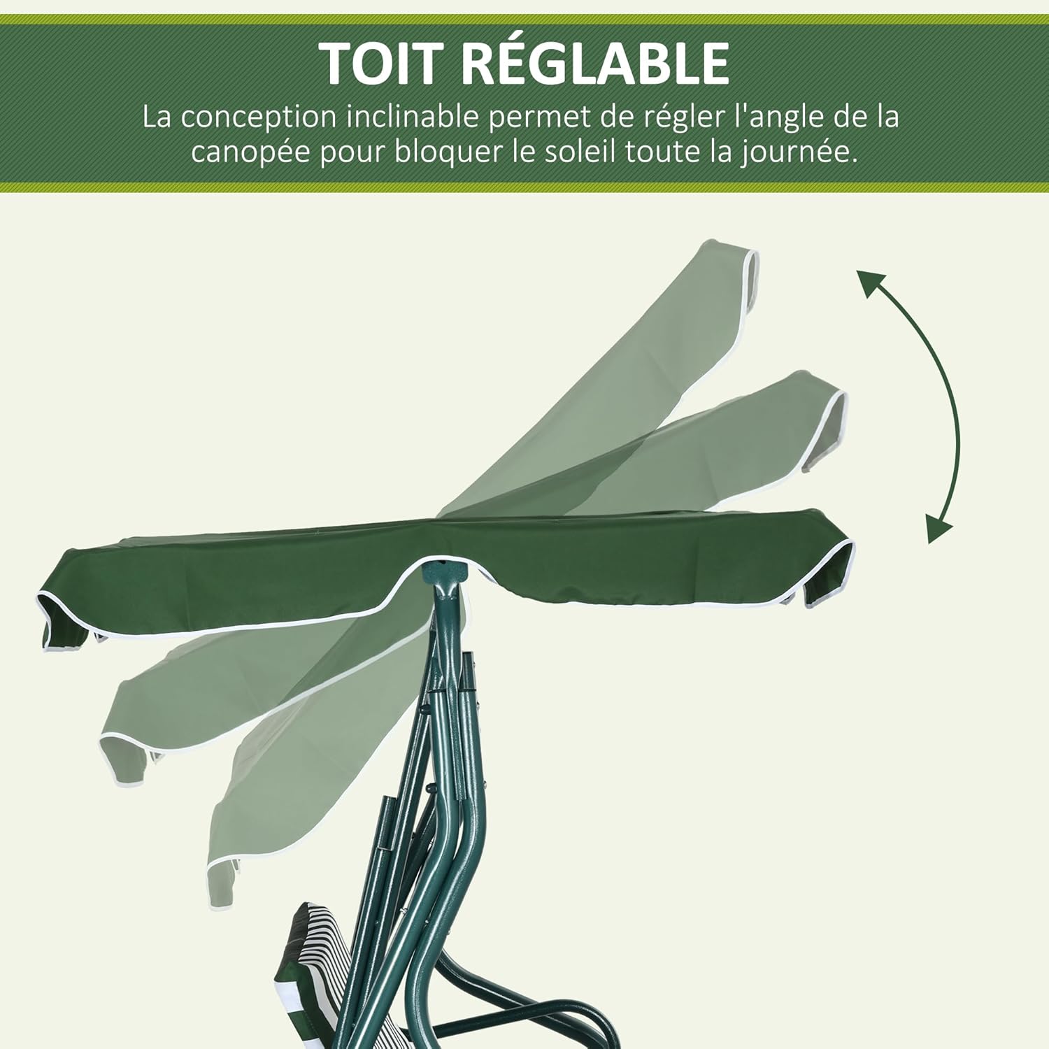 Outsunny Garden Swing Seat with 3 Seater Waterproof Roof Adjustable Tilt Cushions Seat Back 1.7L x 1.1W x 1.53H m Steel Polyester Green White Striped