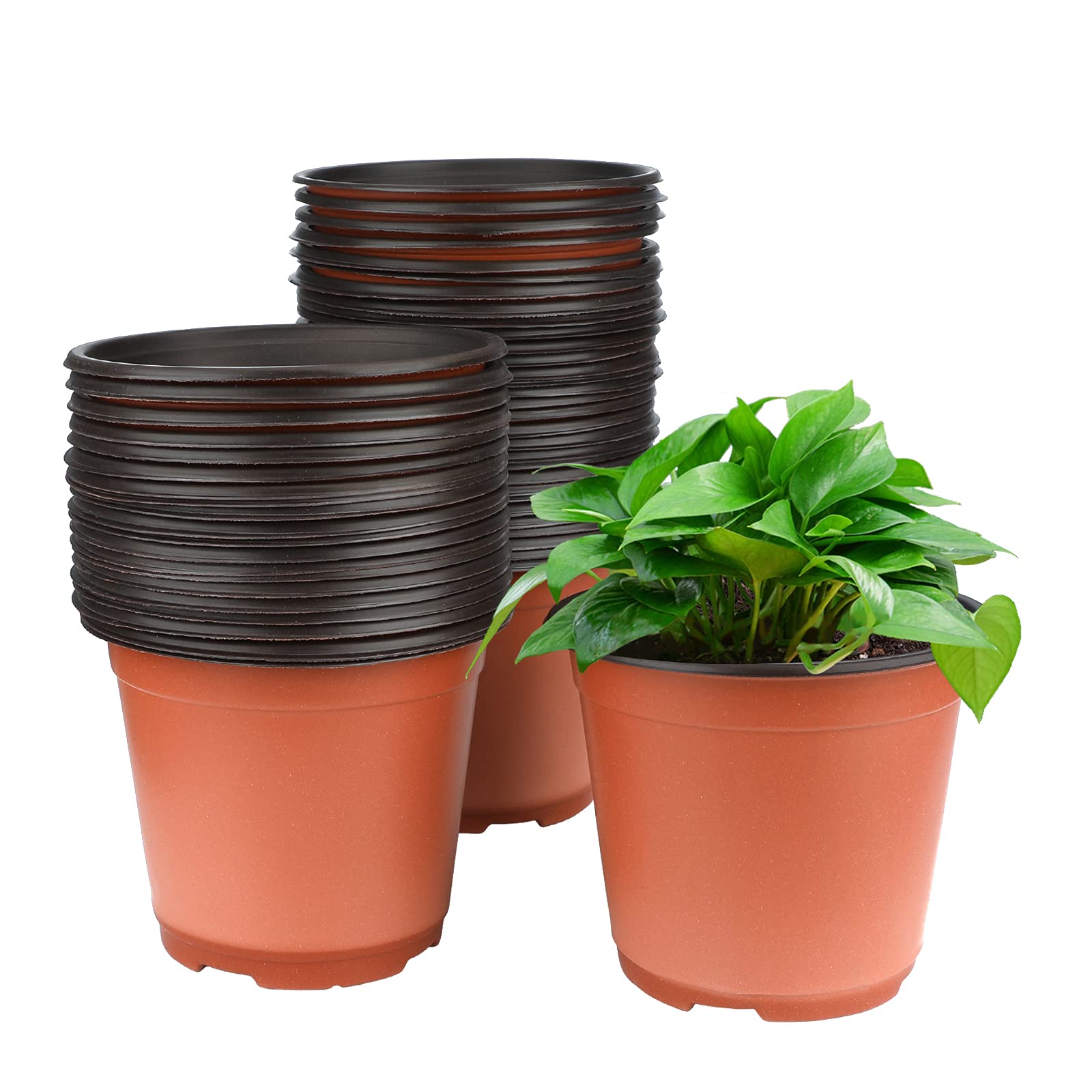 KINGLAKE 100 x 10 cm Flower Pots, Outdoor Seedling Pots, Plastic Plant Pots, Transplanting Pots, Seedling Buckets for Interiors, Red-Brown