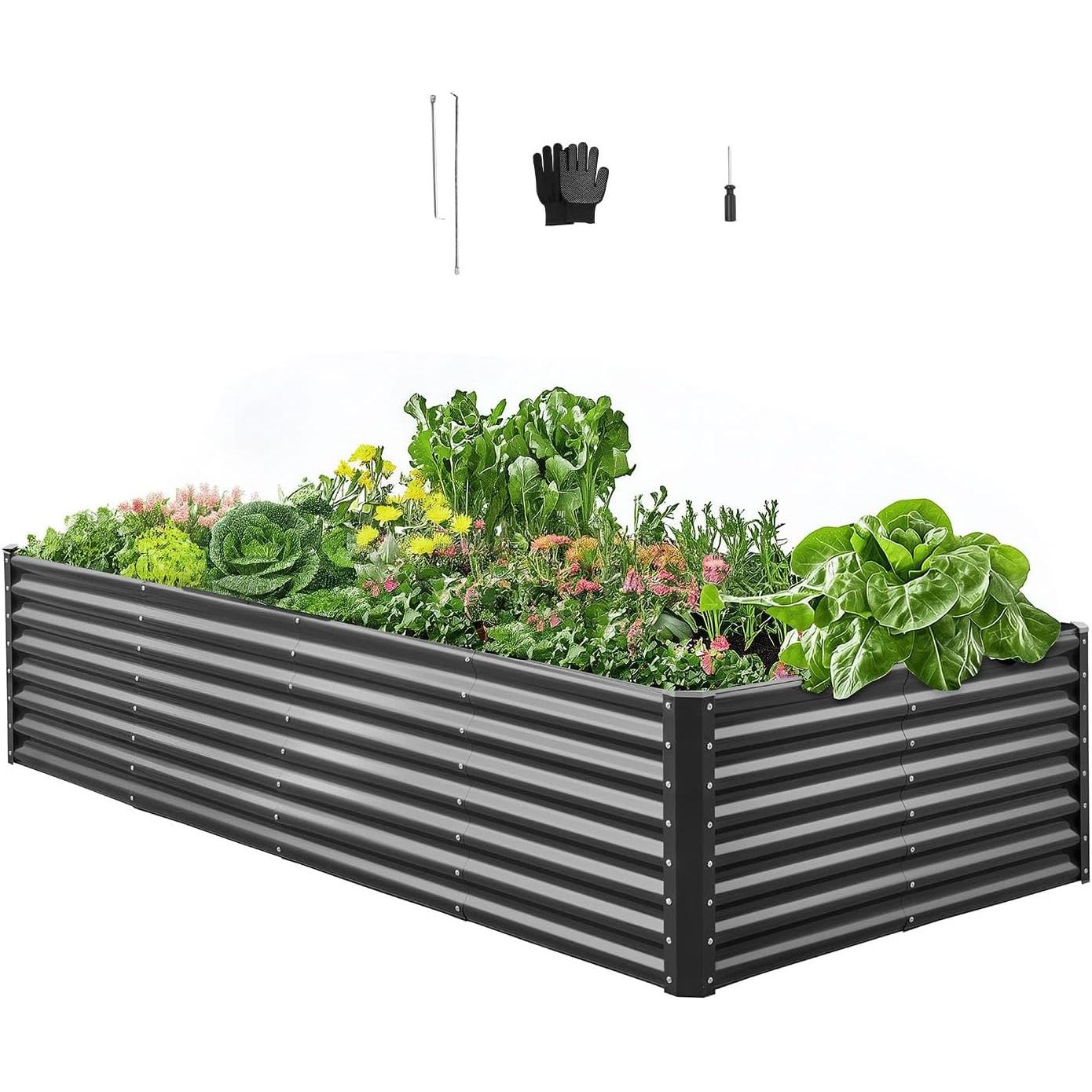 VEVOR Raised Metal Vegetable Garden Garden Garden Bed 240 x 120 x 60 cm Square Galvanised Raised Bed Garden Bed Garden Planter for Growing Vegetables, Flowers, Herbs, Aromatic Plants, Dark Grey