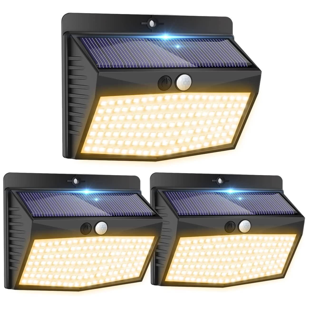 Peasur Set of 3 Outdoor Solar Motion Sensor Light, Wireless Waterproof Outdoor Solar Spotlight 3 Modes LED Solar Outdoor Lighting for Garden Decoration