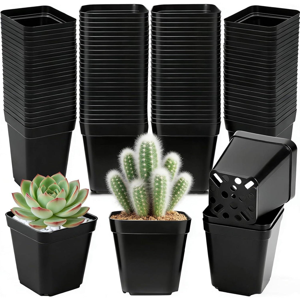 Seedling Pots Diameter 5.5 x 5.5 cm, Pack of 100, Plastic Plant Pots with Drainage Hole, Black Plastic Pots for Indoor and Garden, Seedling Pot Container Transplanting
